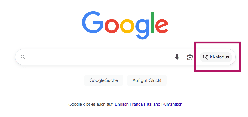 Screenshot von Google mit dem neuen Button "KI-Modus"